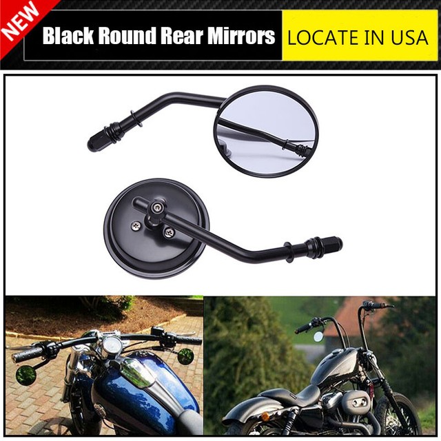 Black 3 Inch Round Mirrors Pair Harley Bolt On 5" Adjustable Stems Left