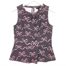 Banana republic bow print peplum sleeveless top purple size xs