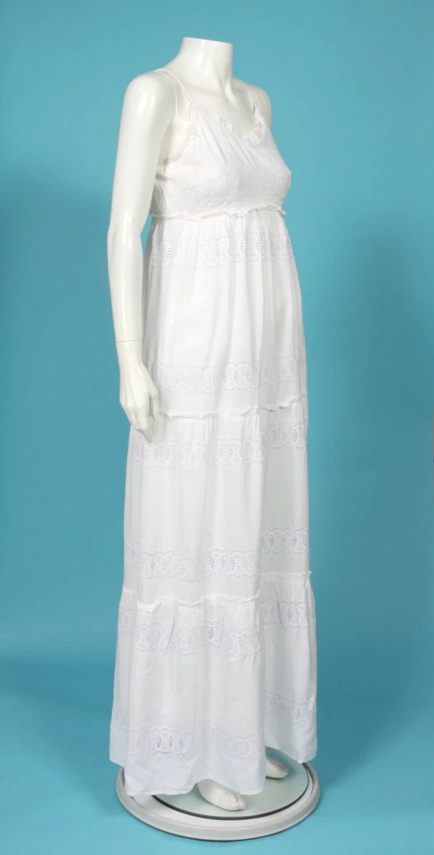 Vestido maxi JESSICA SIMPSON longo branco flor ilhós em camadas boho feminino tamanho M 304 - Imagem 4 de 4