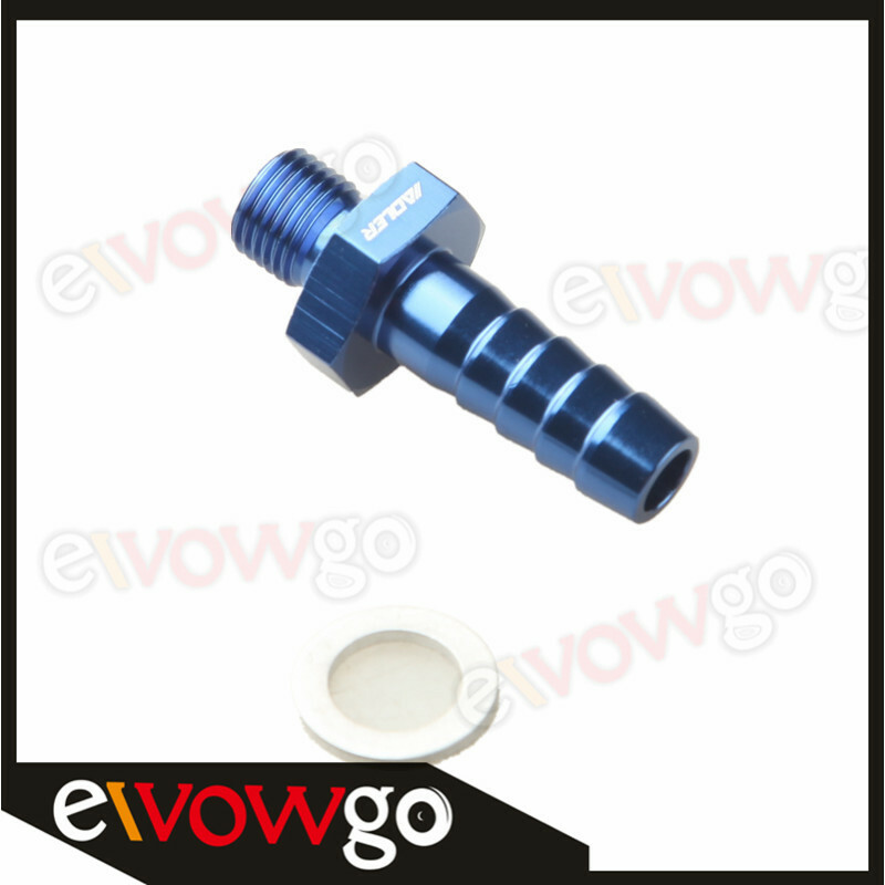 Bosch 044 Fuel Pump Inlet M10 x 1.0 To 3/8" (9.5mm) Barb Adapter Blue