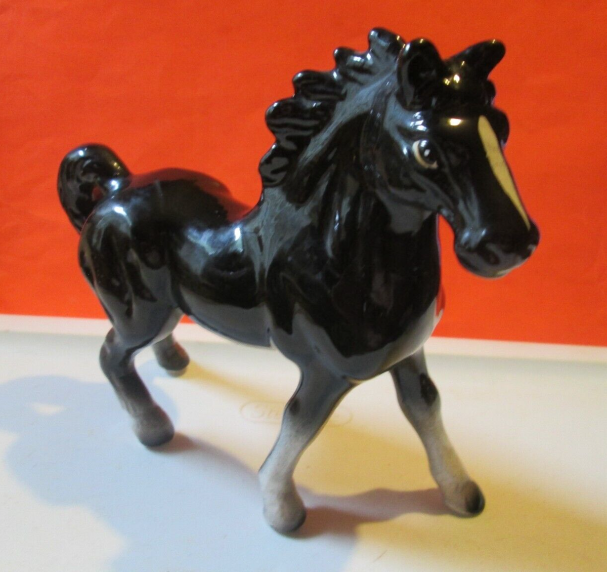 vintage 60s RIGHT ON 置物 ビンテージ ブラック 70s Vintage 1960s Porcelain Black Horse With White Markings Figurine