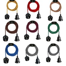 UK Plug in Pendant Lamp Fabric Flex Cable with Switch Hanging Light Set E27 Fit