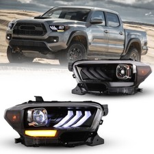 Led Headlights Headlamps Black Clear Projector Pairs For 2016-2019 Toyota Tacoma