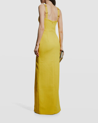 $755 Rebecca Vallance Women Yellow Sleeveless Cutout Gown w/ Slit Dress  Size 12 | eBay