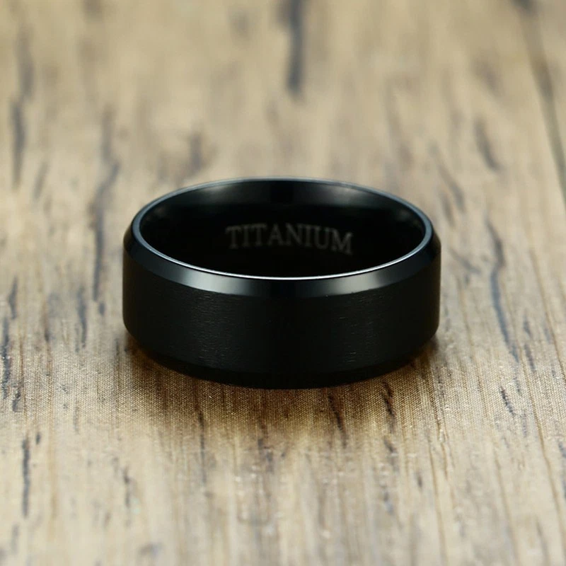 8MM Black Plating Titanium Steel Band Men's Matte Finished Ring Wedding Sz 7-12 - Image 2 of 4