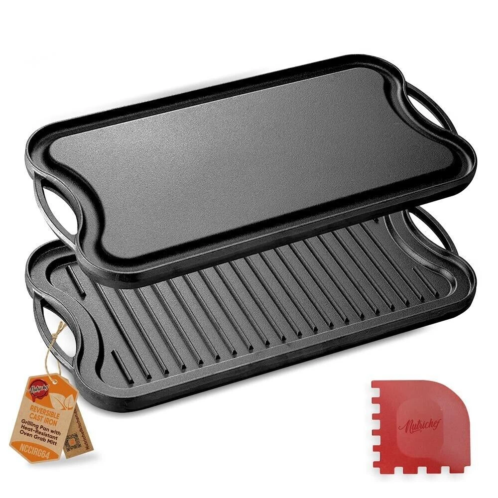 NutriChef Kitchen Plate Reversible Cast Iron Griddle, Classic Flat Grill Pan
Opens in a new window o