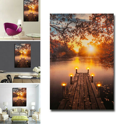HD Autumn Wood Pier Scene Wall Home Decor/ Canvas Picture Gifts