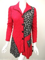Ic By Connie K Red Black White Puckered Knit Buttoned Asymmetric Jacket Sz S Ic By Connie K Red Black White Puckered Knit Buttoned Asymmetric Jacket Sz S