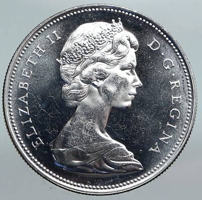 1966 CANADA w UK Queen Elizabeth II Voyagers Genuine Silver Dollar