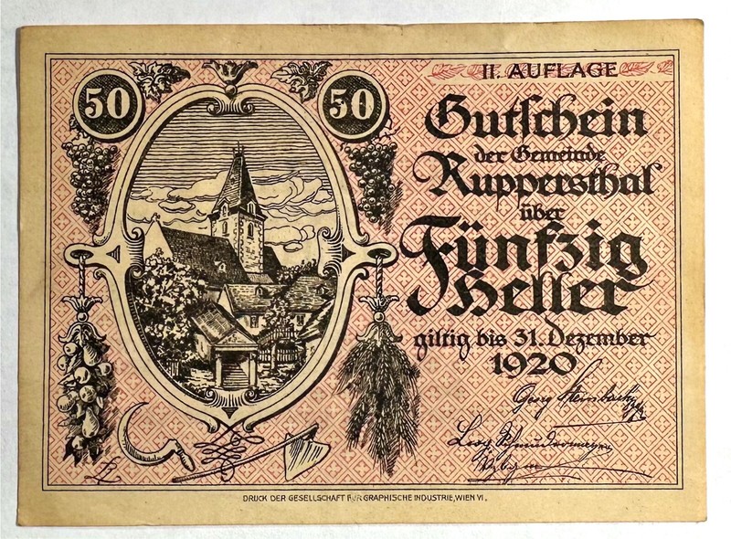 1920 Ruppersthal 50 Heller Notgeld - NT1120