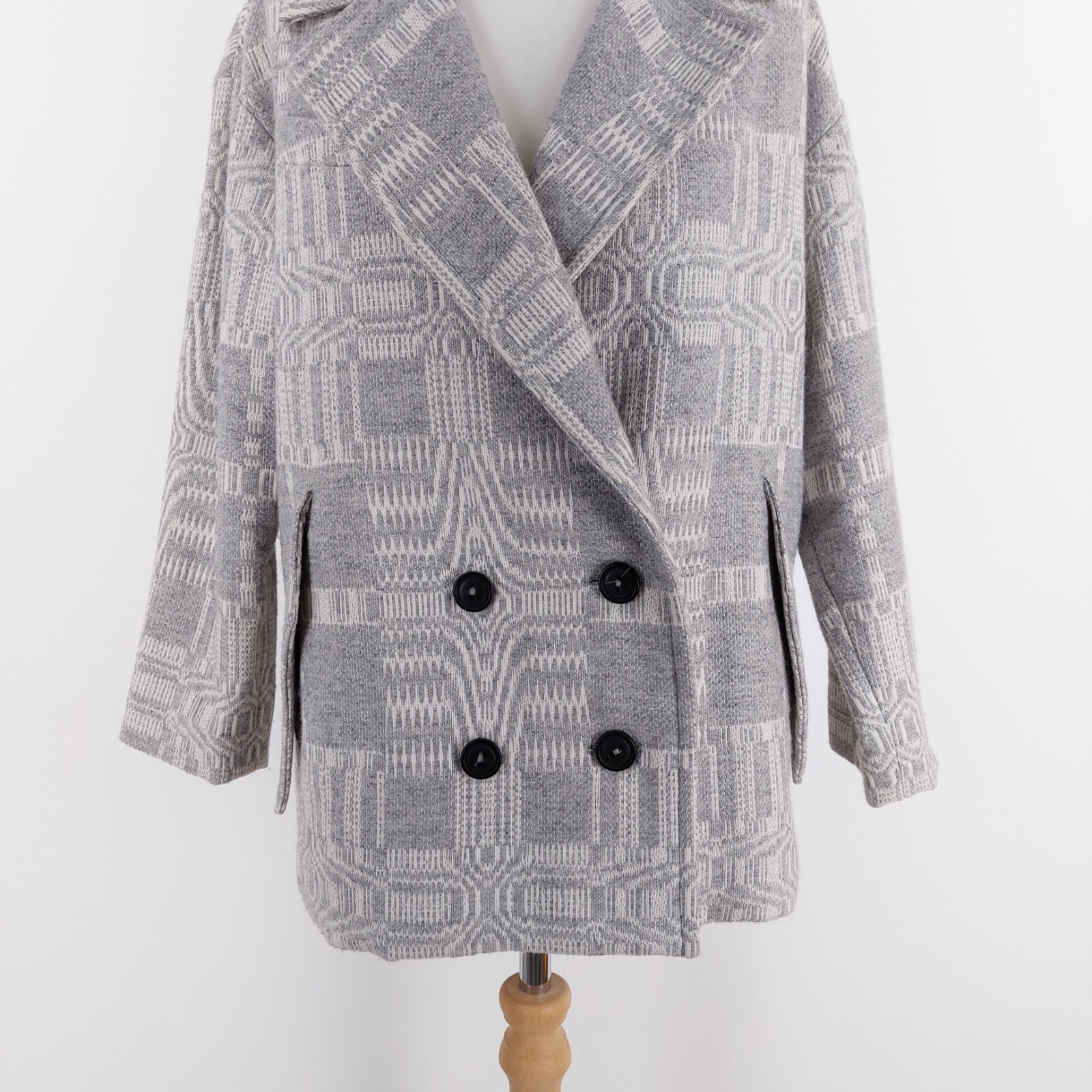 Isabel Marant Etoile Size 40 Large Grey Cream Patterned 33% Wool Blazer Jacket