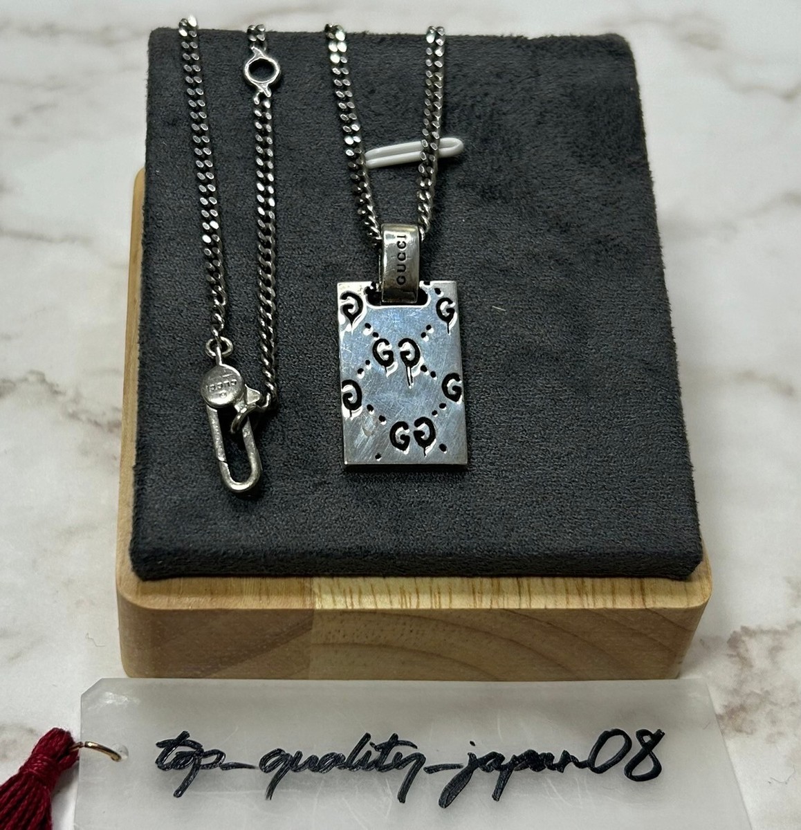 Authentic Gucci Necklace Pendant ghost plate Men Women Silver 925