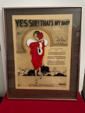 Vintage REVERSE GLASS PAINTING in Frame of IRVING BERLIN YES SIR! THAT'S MY BABY