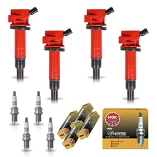 4 Red Ignition Coils & 4 NGK Platinum Spark Plugs for Toyota RAV4 2004-2008 2.4L