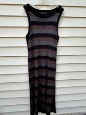 Banana Republic SWEATER Dress Womens Sz L Stripe Sleeveless Midi BLACK METALLIC