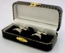 STYLISH SOLID SILVER AMETHYS GEM STONE CUFF LINKS c2000 CASED
