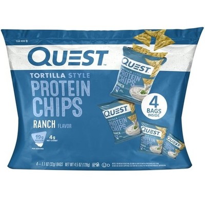 Quest Tortilla Style Protein Chips, Ranch, Baked, Gluten Free, 4 Count...