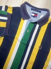 Vintage Tommy Hilfiger Polo Shirt Medium Mens 90s Striped Color Block Preppy