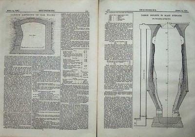 Original alter antiker Druck 1876 Technik Kohlenstoffablagerungen Gas Abzüge Öfen