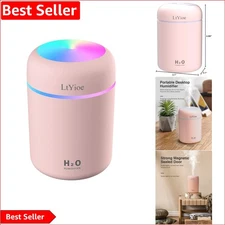 Elegant Pink Mini Humidifier with Colorful Night Light & USB Power Supply