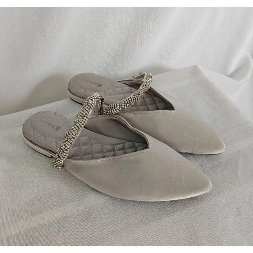 Pulsera Birdies The Swan Mule Slides Gris Nieve Terciopelo Cristal Estrás Talla 6 Foto 2 de 4