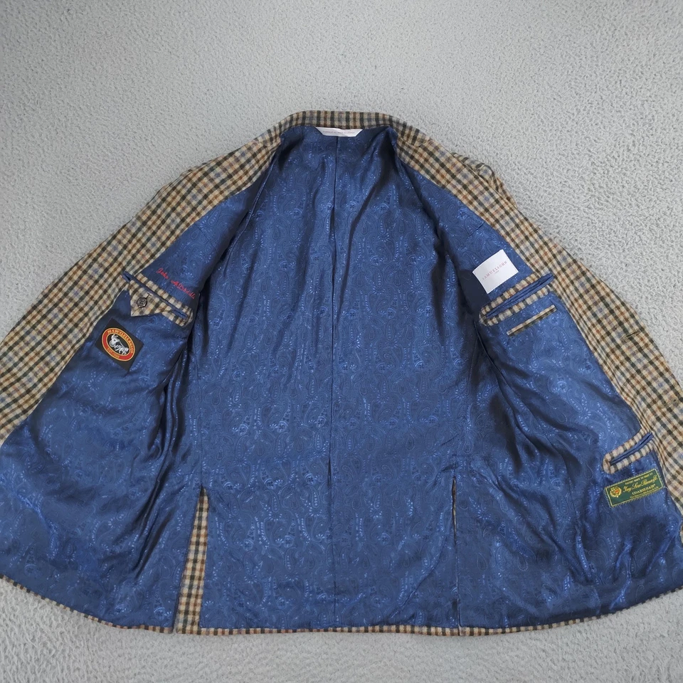 Samuelsohn Sport Coat Blazer Mens 44R Brown Blue Plaid Loro Piana Cashmere Soft - Image 3 of 4