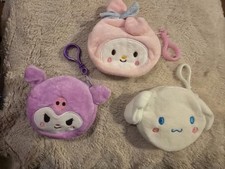 My Melody, Cinnamoroll And Kuromi Plush Coin Purse Lot Zip Closure 3pc - NEW