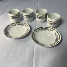 Vtg Painted Demitasse 4 Cups And 2 Saucers Petite Floral
