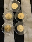 5 American Gold Eagle coins 1/10 oz each .9999 fine gold various years