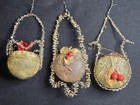 3 Antique Victorian Tinsel Wire German Mercury Glass Xmas Christmas Ornaments