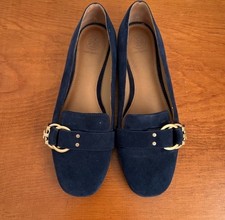 Tory Burch Marsden Smoking Loafer Blue Suede Gold Hardware size 8