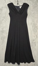 Papell Petites Dress Womens Size 12P Black Beaded V Neck Long Fit Flare Evening