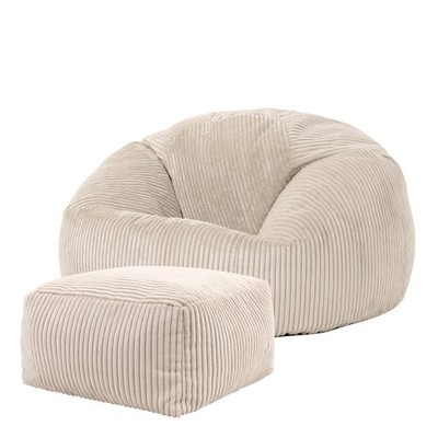 Sitzsack Icon Kingston Beige mit Hocker   flauschig für Erwachsene
