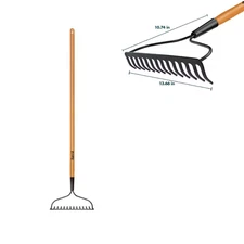 47 In. Wood Handle Coated Steel Garden Bow Rake Wood Handle Welded Tines 14-Tine