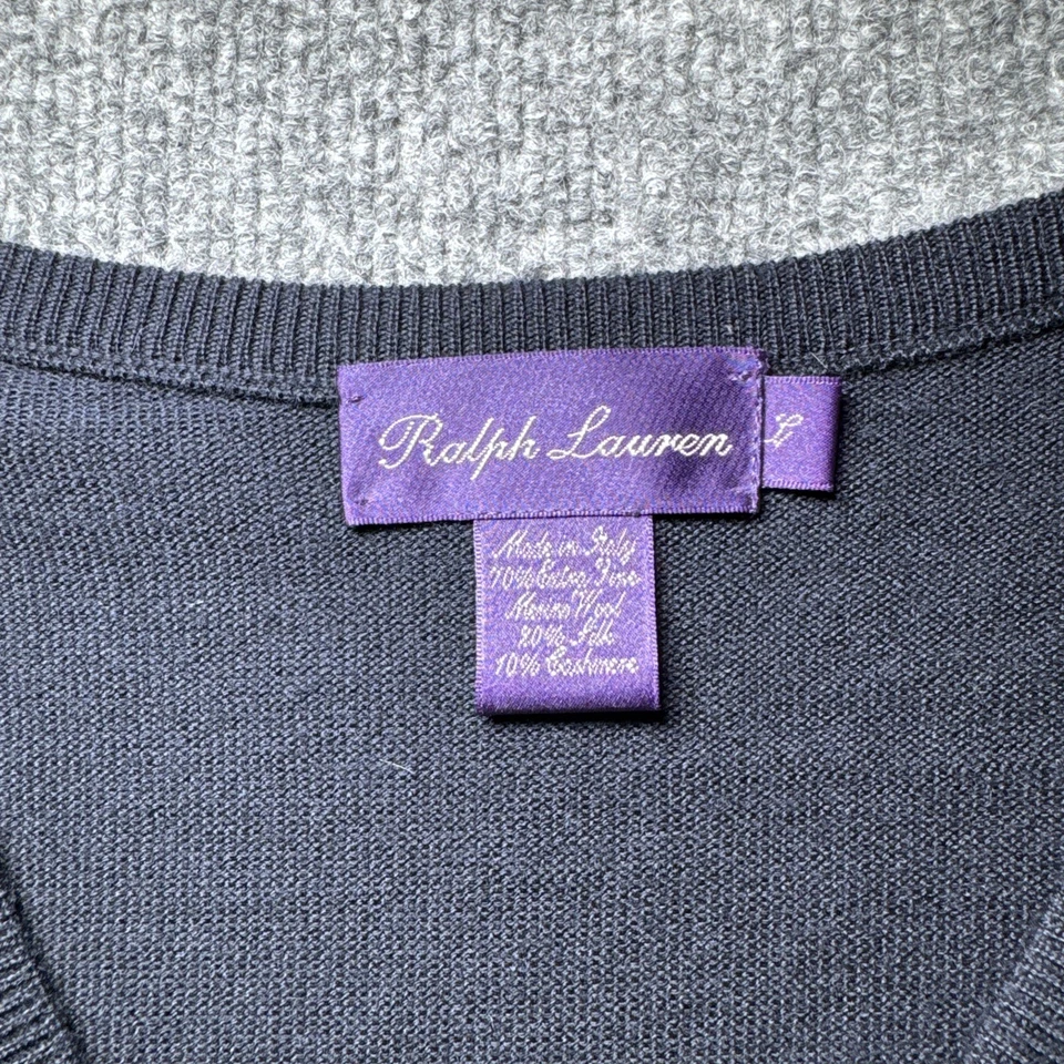 Ralph Lauren Purple Label Sweater Vest Mens L Black Wool Silk Blend V Neck - Image 4 of 4