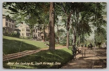 Vintage South Norwalk CT West Ave Street Scene Postcard 1 Cent Stamp