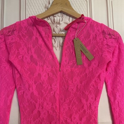 skims long sleeve pink dress Skims Stretch Lace Lined Long Sleeve Underwire Mini Dress - Neon Pink