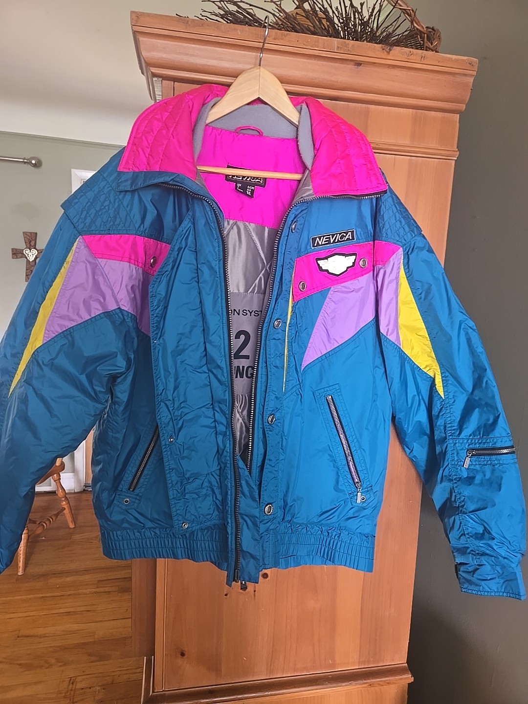 Mens 44m Retro Neon Pink Teal Yellow Color Block
