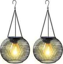 2X Hanging Solar Lanterns Outdoor - Waterproof Yard Lights for Patio Garden