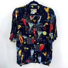 Paradise Found Hawaiian cocktail print short sleeve button up shirt sz XL