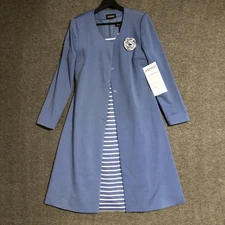 Ashro Dress Jacket Set Womens 6 Blue Beton Striped Sheath Rose Accent New Church