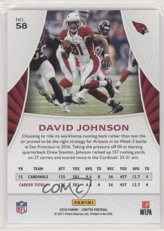 2016 Panini Limited Spotlight Ruby /10 David Johnson #58 - Image 2 of 2