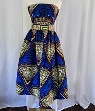 Sika x ASOS US:4 EU:8 Cotton Chiffon Strapless Midi Fit & Flare Geo Pleated