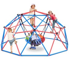 Hapfan 10 ft Climbing Dome Swing Set with LED Saucer Swing Anti-Rust Jungle Gym
