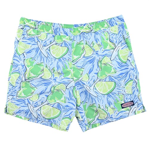 Vineyard Vines Chappy Swim Trunks Mens L Blue Green Margarita Lime Drink Print