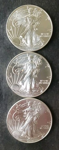 Lot of Three 2013 $1 American Silver Eagle Dollars