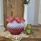 Vintage Fenton Cranberry Opalescent Hobnail Vase Ruffled Rim 1940s Coindot~SALE~
