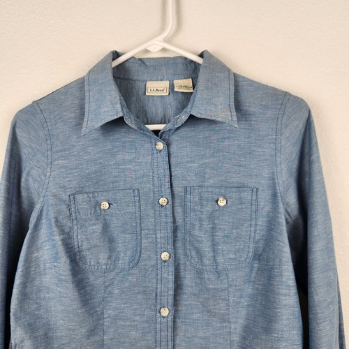 LLBean Signature Blue Chambray Denim Button Up Long Sleeve Shirt Womens XS-Reg - Picture 3 of 6