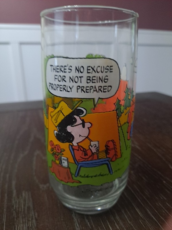 Camp Snoopy McDonald's Glass There's No Excuse For Not Being Properly Prepared