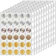 10 Sheets 30-Pocket Coin Collecting Binders Pages Coin Collection Supplies Co...